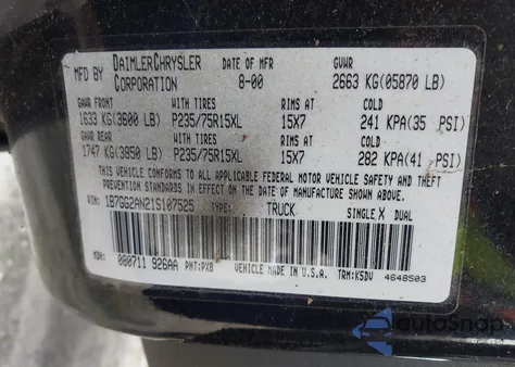 2001 Dodge Dakota Slt/Sport z USA, uszkodzony, nr VIN 1B7GG2AN21S107525